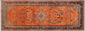 handmade Traditional Tabriz Orange Brown Hand Knotted RUNNER 100% Wool Pile area rug 4x10